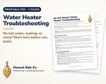 Water Heater Troubleshooting Printable, No Hot Water Guide, Leaking or Noisy Water Heater Checklist, Gas Electric Tankless PDF