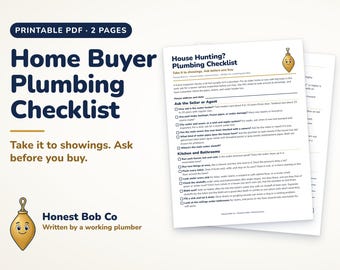 Home Buyer Plumbing Checklist Printable, House Hunting Checklist, Home Inspection Questions, First Time Home Buyer PDF