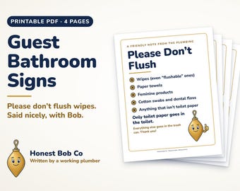 Please Don't Flush Wipes Sign Printable, Guest Bathroom Sign Set, Septic System Sign, Funny Toilet Sign, Holiday Hosting PDF
