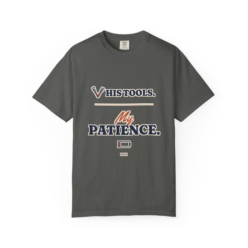 His Tools My Patience Tee, Funny Plumber Wife Shirt, Tradesman Wife Gift, Electrician or Mechanic Wife Gift image 3