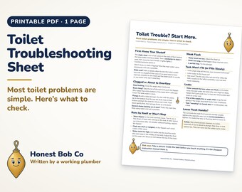 Toilet Troubleshooting Sheet Printable, Running Toilet Fix Guide, Clogged Toilet Help, Bathroom Plumbing Tips, Homeowner PDF