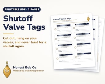 Shutoff Valve Tags Printable, Main Water Shutoff Labels, Water Heater and Gas Valve Tags, Home Binder, New Homeowner PDF