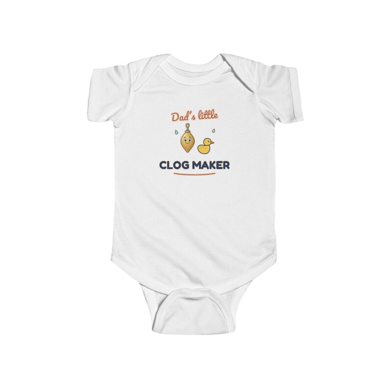 Dad's Little Clog Maker Baby Bodysuit, Funny Newborn Onesie, Cute Plumber Humor Gift for Dad image 1