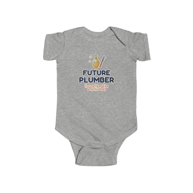 Future Plumber Baby Bodysuit, Funny Newborn Onesie, Making Work for Dad, Cute Plumber Gift image 2