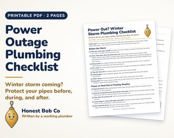 Power Outage Plumbing Checklist Printable, Winter Storm Prep, Protect Pipes Without Heat, Well and Sump Pump Tips, Homeowner PDF