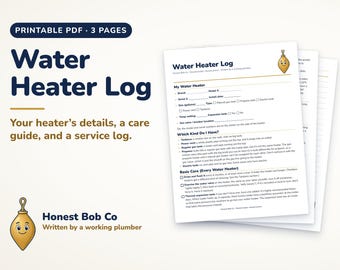 Water Heater Log Printable, Maintenance Record and Service Log, Tank and Tankless Care Guide, Homeowner Binder Page PDF