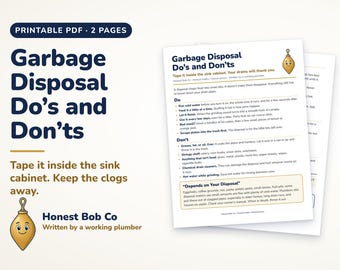 Garbage Disposal Do's and Don'ts Printable, Kitchen Sink Sign, What Not to Put Down the Drain, Disposal Reset Guide, Homeowner PDF