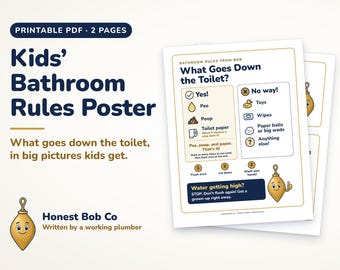 Kids Bathroom Rules Poster Printable, What Goes Down the Toilet Sign, Potty Training Poster, Don't Flush Wipes or Toys, Bob PDF