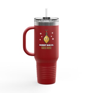 Christmas 40oz Travel Mug, On Call All Holidays, Red Tumbler with Handle and Straw, Funny Tradesman Gift image 2