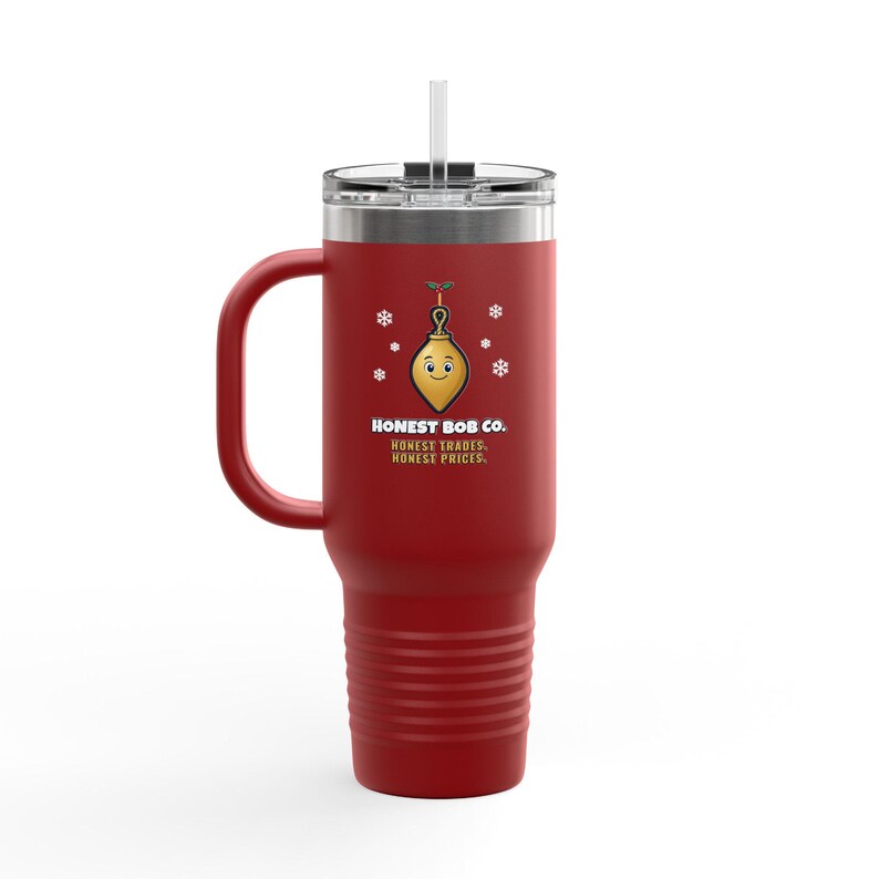 Christmas 40oz Travel Mug, On Call All Holidays, Red Tumbler with Handle and Straw, Funny Tradesman Gift image 2