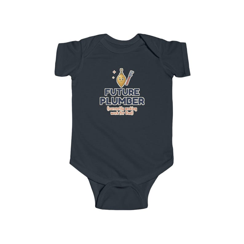 Future Plumber Baby Bodysuit, Funny Newborn Onesie, Making Work for Dad, Cute Plumber Gift image 4