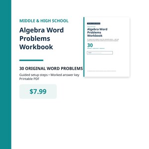 Algebra Word Problems Workbook PDF | 30 Practice Problems with Step-by-Step Solutions | Middle School Math Printable