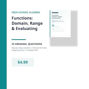 Fiches d'exercices sur les fonctions (PDF) | Domaine et image (avec corrigé) | Évaluation des fonctions | Ressources imprimables d'algèbre pour le lycée