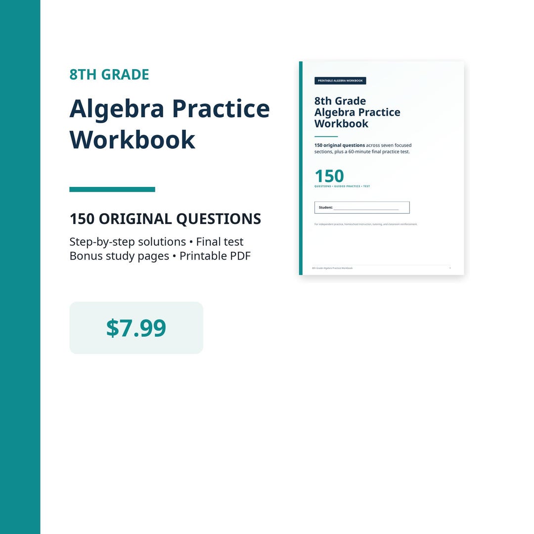 8th Grade Algebra Workbook PDF | 150 Questions + Step-by-step Answer ...