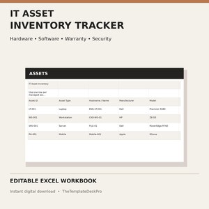 IT Asset Inventory Tracker Excel Spreadsheet
