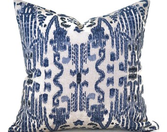 Decorative pillow cover Designer Lacefield fabric Oatmeal cushion cover Tribal Ikat Navy pillow cover Mumbai throw pillow