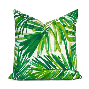 Outdoor Pillow Covers with Zipper, Washable, Quick Ship, Green Coastal Palm Leaf