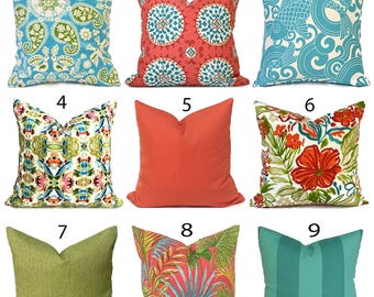 Outdoor Pillow Cover with Zippers, Easy to Use & Washable, Pick Your Favorite Turquoise Blue, Green and Coral