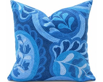 Blue Paisley Linen Pillow Cover, Bold Indigo and Turquoise Swirl Print, Rhiana Indigo