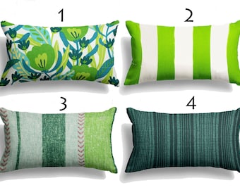 CLEARANCE  24"X12" Limited Edition Outdoor Decorative Lumbar Green Stripe Floral Pillow Covers