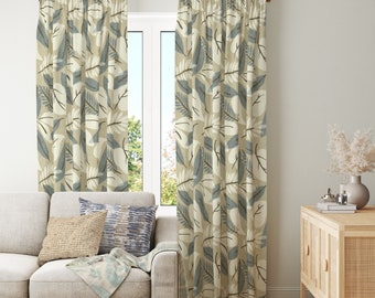 Curtains 2 Panels Each 50" Wide  / Any Length / Custom Made Rod Pocket Window Treatments / Fresh Leaf Indigo