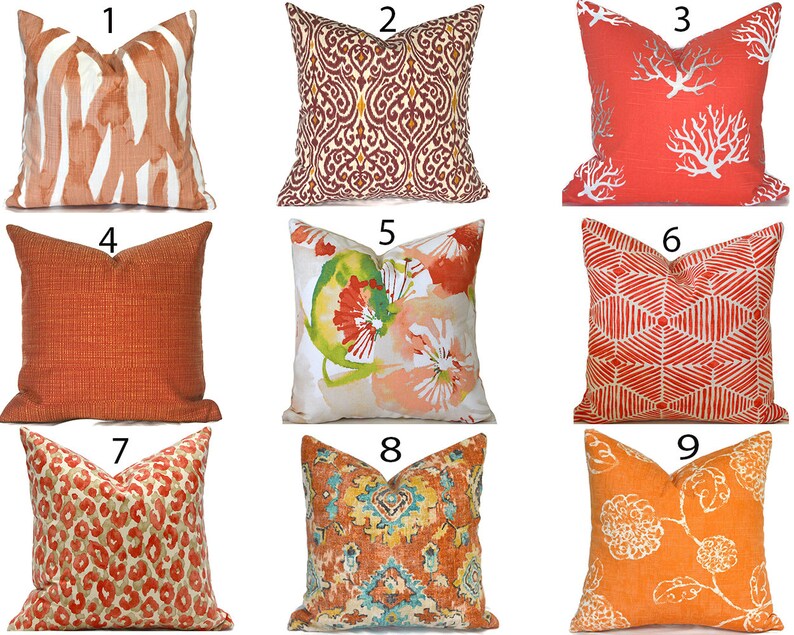 Indoor Pillow Covers Decorative Home Decor Coral Orange Etsy
