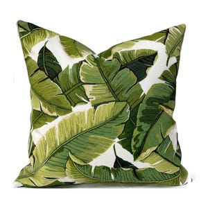Outdoor Pillow Covers with Zipper, Washable, Quick Ship, Green Leaf Balmoral Palm