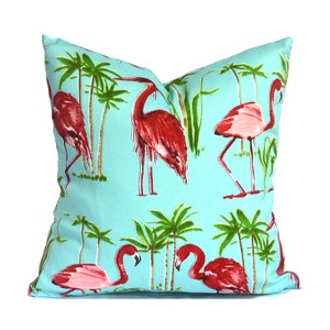 Decorative Outdoor Pillow Cover with Zippers, Easy to Use & Washable, Pick Your Sizes, Flamingo Aqua