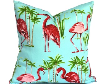 Outdoor Pillow Covers with Zippers, Affordable Home Decor, Easy to Use, Quick Delivery, Turquoise Bird Flamingo Aqua