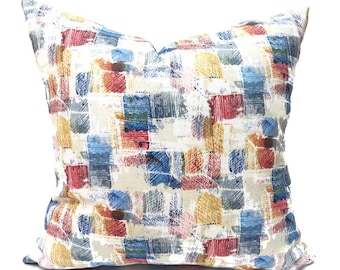 Outdoor Pillow Cover with Zipper & Washable, Shades of Blue, Coral, Yellow, Off White, Any Size, Zhanna Americana