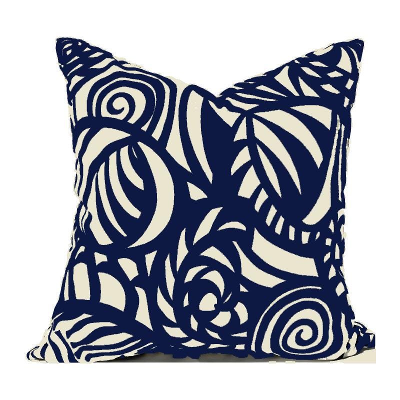 Decorative Outdoor Pillow Cover with Zippers, Easy to Use & Washable, Pick Your Size Seashells Navy