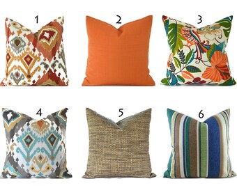 Outdoor Pillows Decorative Pillows Outdoor Pillow Covers ANY SIZE Pillow Cover Orange Pillows Blue Pillows You Choose