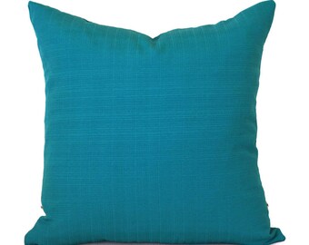 Outdoor Pillow Cover with Zippers, Easy to Use & Washable, Solid Sunsetter Teal Blue