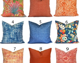 Outdoor Pillow Covers with Zippers, Easy to Change, Affordable Style, Quick Shipping, Orange and Navy Blue You Choose