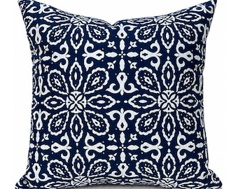 Outdoor Pillow Cover with Zippers, Easy to Use & Washable, Brady Navy Blue