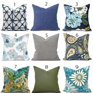 Blues and Greens Indoor Throw Pillow Covers, Washable Designer Fabric With Zippers, Shades of Blue & Green