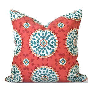 coral and blue pillows
