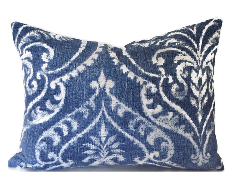 Indoor Pillow Covers Decorative Home Decor Blue Damask Etsy