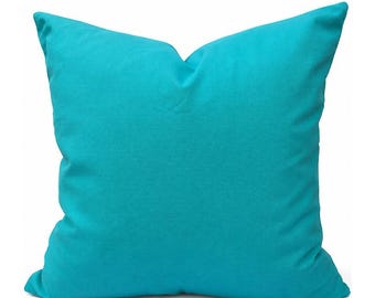 Turquoise Blue Indoor Throw Pillow Cover, Washable Designer Fabric With Color Coordinating Zipper, Pebbletex Jade
