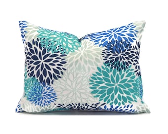 CLEARANCE 16"x12" Outdoor Lumbar Pillow Cover Decorative Blue Blooms Blue Vista