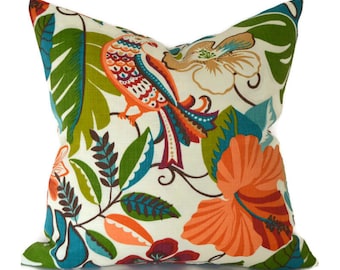 Outdoor Pillow Covers with Zippers, Affordable Home Decor, Easy to Use, Quick Delivery, Orange and Green Lensing Jungle