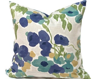 Indoor Navy Blue Floral Pillow Cover - Designer Home Decor - Zipper Closure - Quick Delivery - Bouquet Admiral
