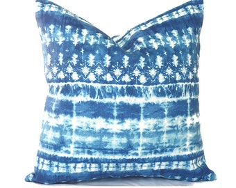 Outdoor Pillow Covers with Zippers, Affordable Home Decor, Easy to Use, Quick Delivery, Blue Shibori Landscape Lapis
