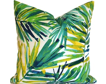 CLEARANCE 16"x16" Outdoor Pillow Covers Decorative Home Decor Green and Blue Designer Coastal Palm Pool