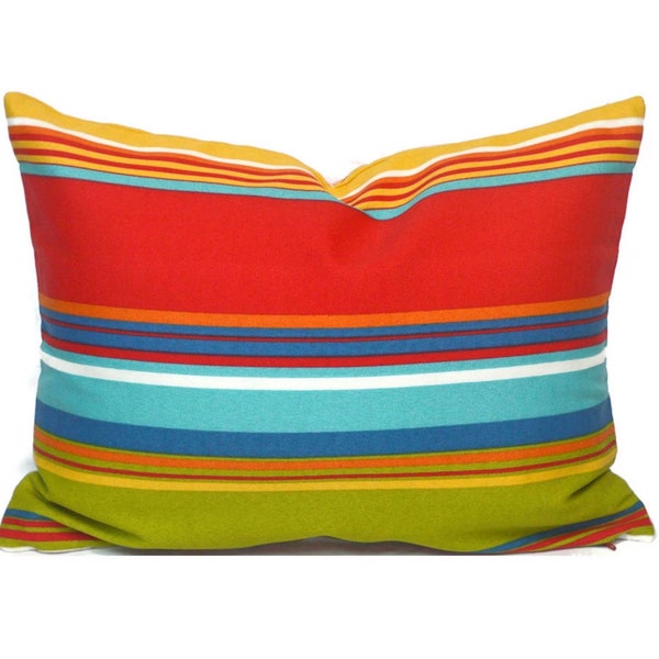 CLEARANCE 16"x12" Outdoor Lumbar Pillow Covers Home Decor Multi Stripe Designer Style Westport Garden
