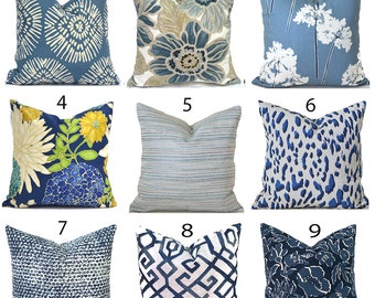 Zippered Indoor Pillow Covers Quickly Delivered, Budget-Friendly, Washable, Shades of Blue, You Choose