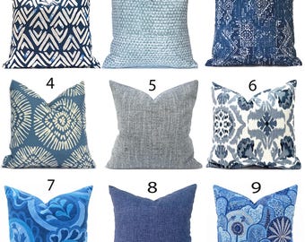 Blue Pillow Covers, Mix and Match Navy, Slate and Cobalt Geometric, Paisley and Textured Designs