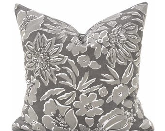 Gray Floral Linen Pillow Cover, Taupe Botanical Print, Classic Damask Style, Thea Damask