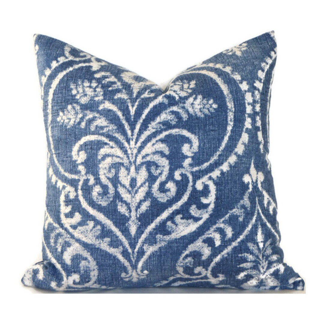 Indoor Pillow Covers Decorative Home Decor Blue Damask Etsy
