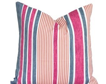 Outdoor Pillow Covers with Zipper, Washable, Quick Ship, Pink Strip Bacall Twilight